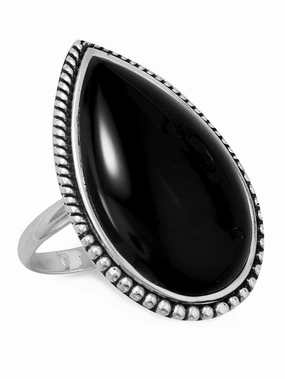 Sterling Silver Large Black Onyx Ring Beaded Edge Anniversary Celebration Elegant Aesthetic