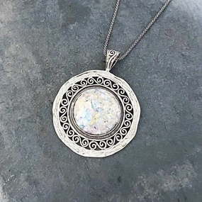 Daily Wear Exquisite Roman Glass Pendant In Sterling Silver