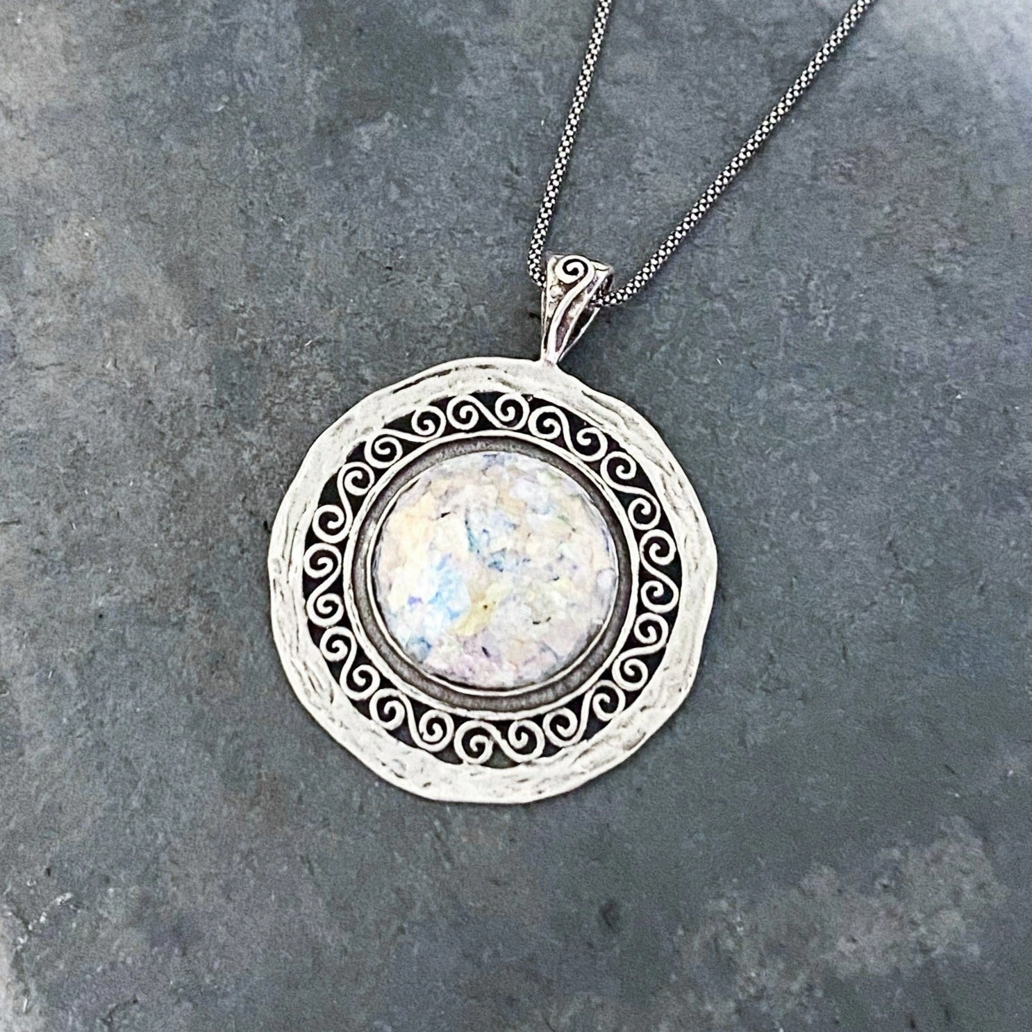 Daily Wear Exquisite Roman Glass Pendant In Sterling Silver
