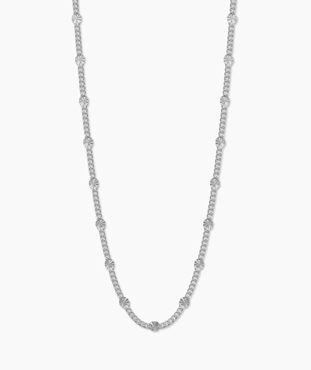 Curb Chain with Dapped Sun Links Station Style Sterling Silver Glossy Vibe