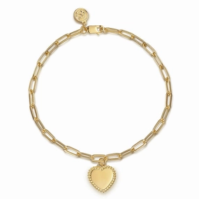 Romantic Event 14K Yellow Plain Gold Paperclip Bracelet with Personalizable Bujukan Heart Charm