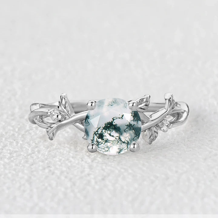Round Cut Moss Agate Leafy Engagement Ring daily pick