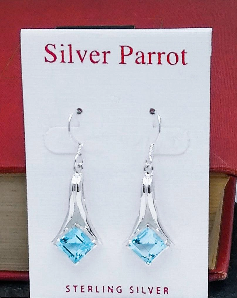 Sterling Silver Earring With Blue Topaz Crisp Shine Minimalist Charm