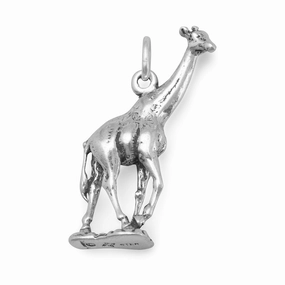 Elegant Silhouette Fashion Accessories Giraffe Charm 3D Sterling Silver - Made in the USA
