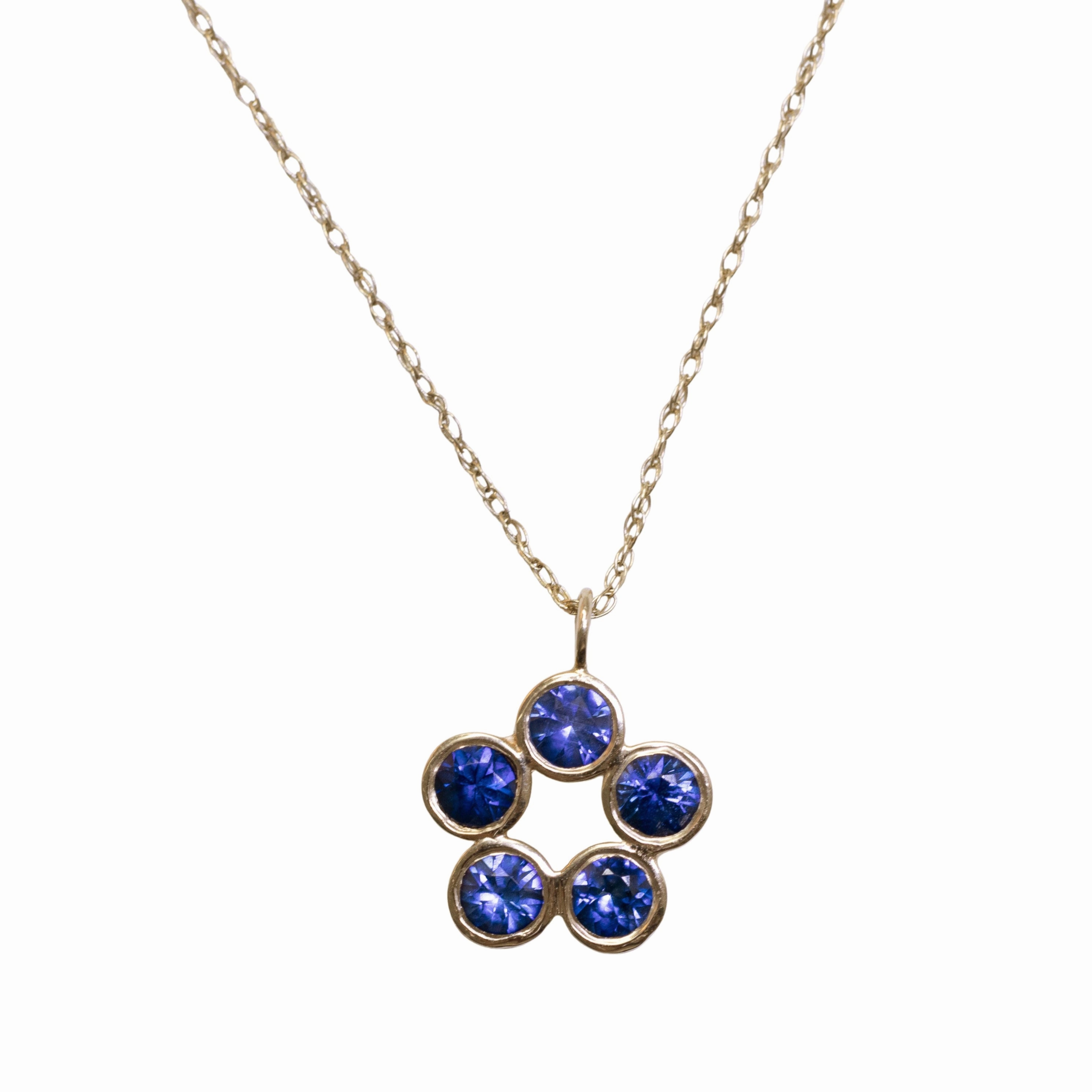 Thoughtful Adornment Faceted Blue Sapphire Daisy Necklace - 14k Gold