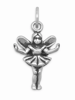 Fairy Girl Charm Sterling Silver - Made in the USA Sculpted Shape Gleaming Finish