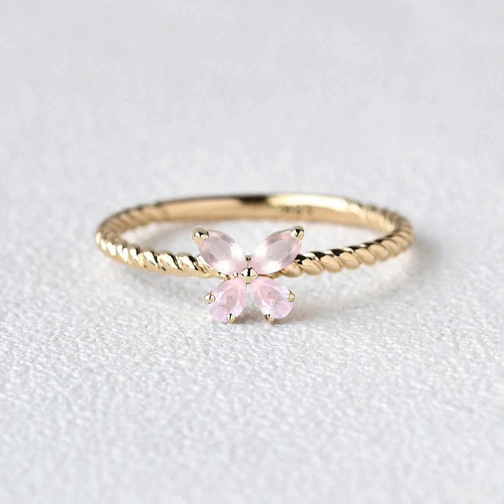 Fairy Ring - Rose Quartz Butterfly Gold Ring Bold Glance