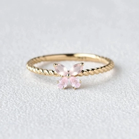 Fairy Ring - Rose Quartz Butterfly Gold Ring Bold Glance