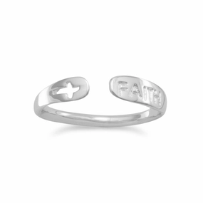 Faith Cross Ring Adjustable from sizes 3 to 6 Rhodium on Sterling Silver - Nontarnish Luxury Embellishment Lovely Design