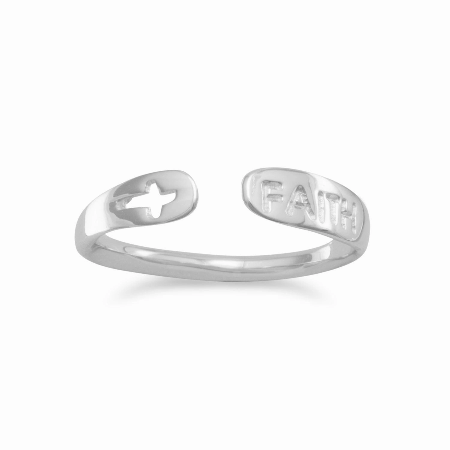 Faith Cross Ring Adjustable from sizes 3 to 6 Rhodium on Sterling Silver - Nontarnish Luxury Embellishment Lovely Design