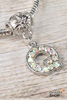 Letter Q Rhinestone Bead Charm Signature Finish Photo Focus