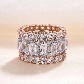 Night Feature Louily Stunning Cushion Cut 3PC Wedding Band Set For Women In Sterling Silver