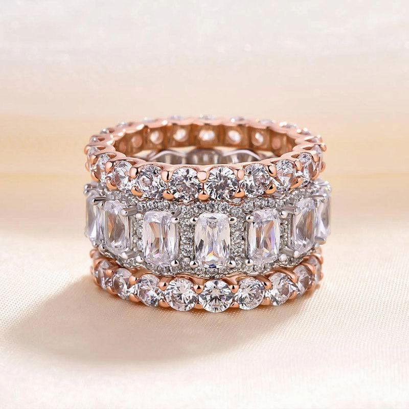 Radiant Accent Chic Flair Louily Stunning Cushion Cut 3PC Wedding Band Set For Women In Sterling Silver