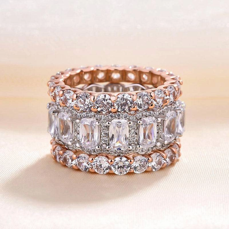 Night Feature Louily Stunning Cushion Cut 3PC Wedding Band Set For Women In Sterling Silver