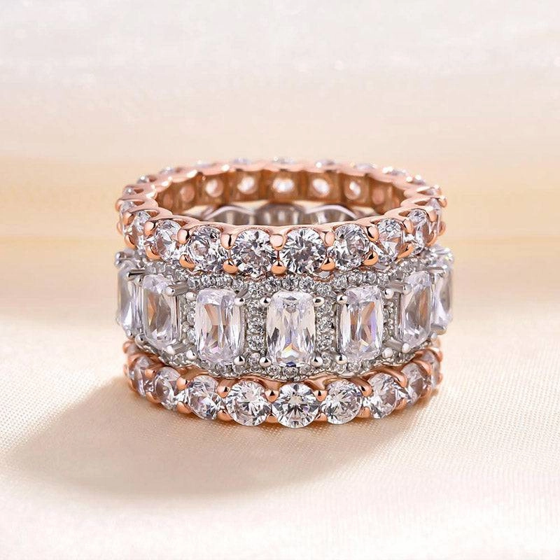 Glow Mood Louily Stunning Cushion Cut 3PC Wedding Band Set For Women In Sterling Silver