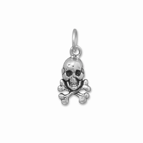 Vacation Mood Skull and Crossbones Charm Sterling Silver Antiqued Finish