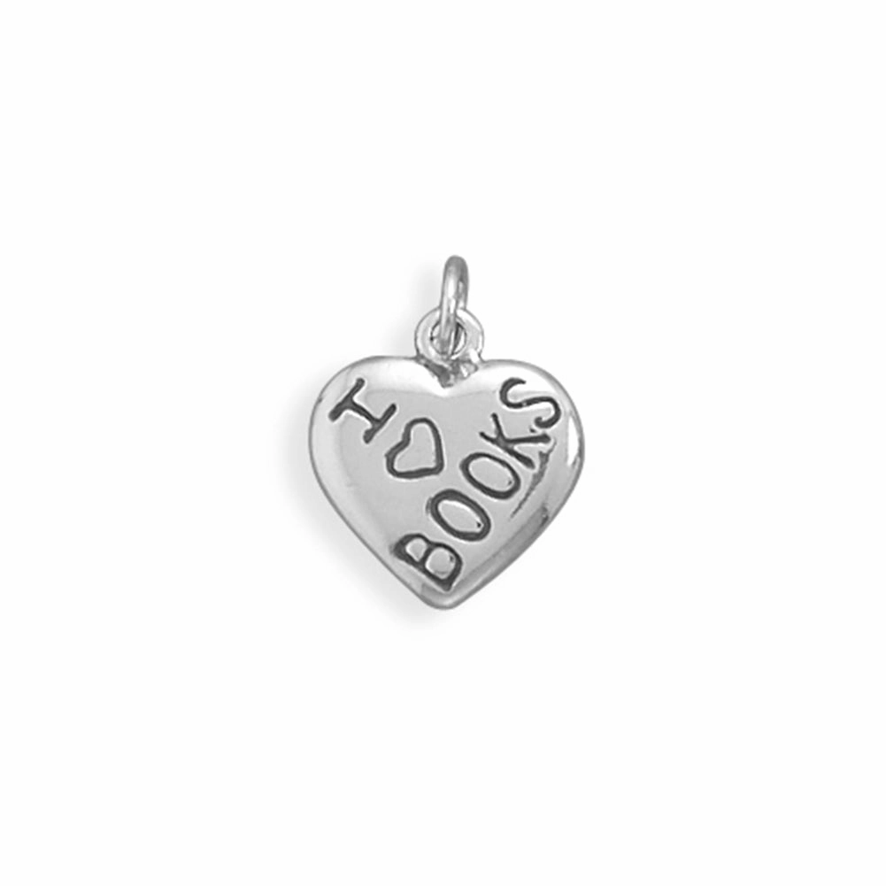 I Love BOOKS Puffed Heart Charm Sterling Silver Sleek Craft Chic Pick