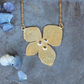 Big Bloom Solo Pendant - Brass   Blue Sapphire Wonderful Jewelry Subtle Jewelry