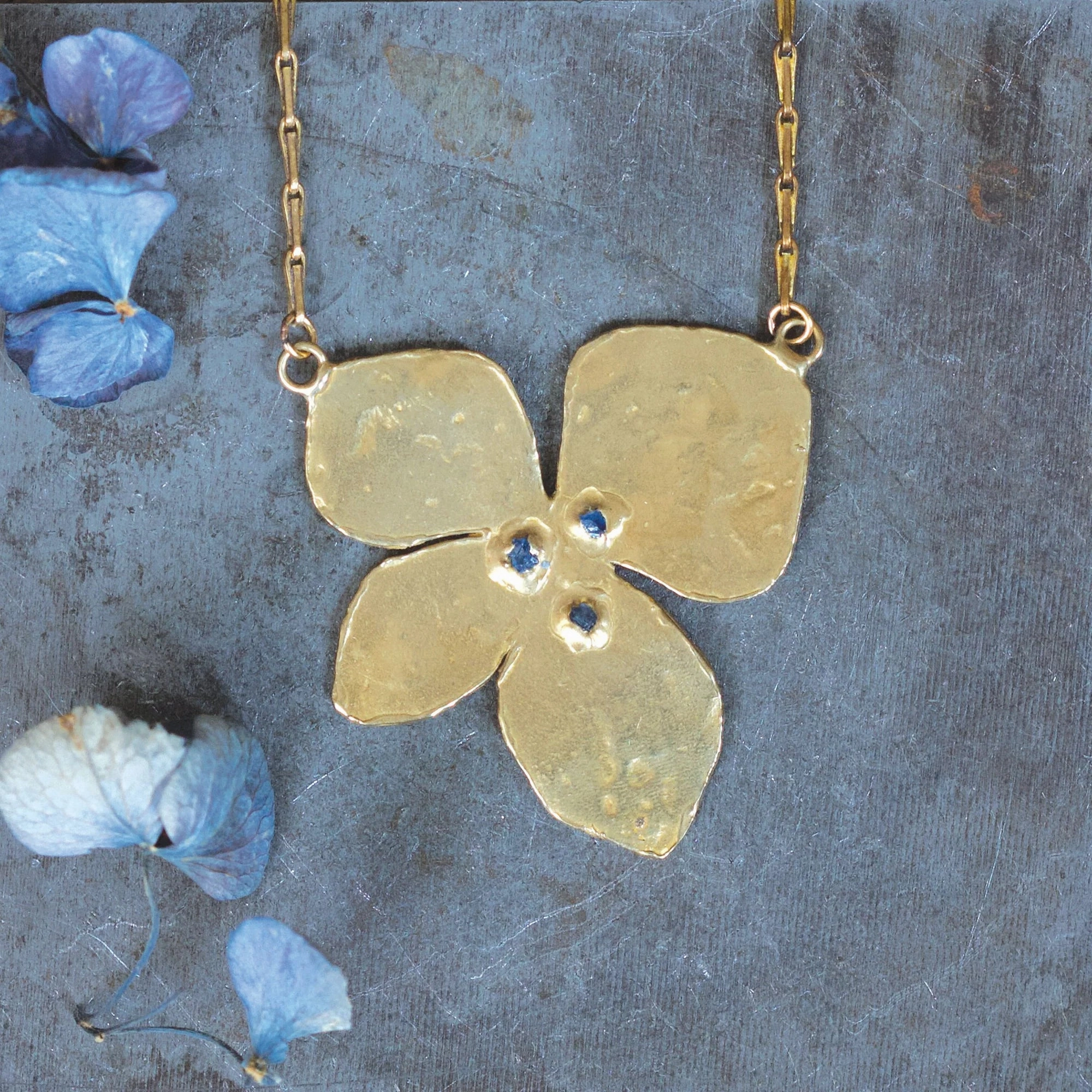 Big Bloom Solo Pendant - Brass   Blue Sapphire Wonderful Jewelry Subtle Jewelry