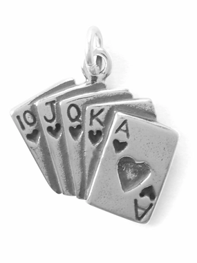 Glow Up Luxury Layer Royal Flush Playing Cards Charm Antiqued Sterling Silver