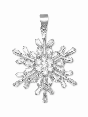 Snowflake Pendant Rhodium Over Sterling Silver and 37 CZ stones, Pendant Only Shimmering Touch Timeless Set