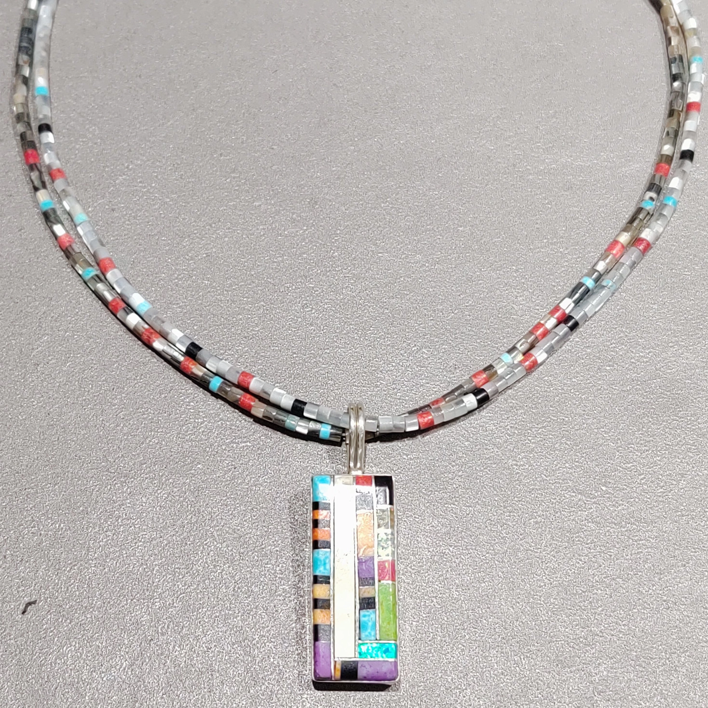 Ronald Chavez Kewa Pueblo Sterling Silver Inlaid Necklace - Handmade Native American Evening Shine Flirty Look