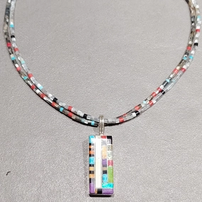 Ronald Chavez Kewa Pueblo Sterling Silver Inlaid Necklace - Handmade Native American Evening Shine Flirty Look