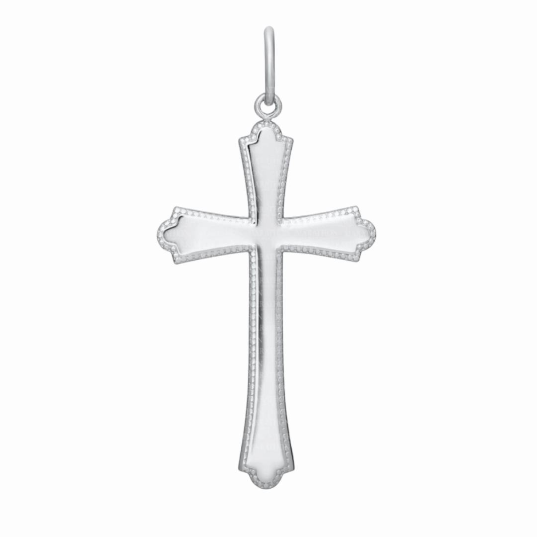 Sterling Silver Cross Necklace with Beaded Edge Elegant Flow