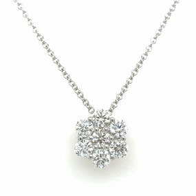 18K White Gold Round Shape Diamond Cluster Pendant (1.76ctw) Stunning Item