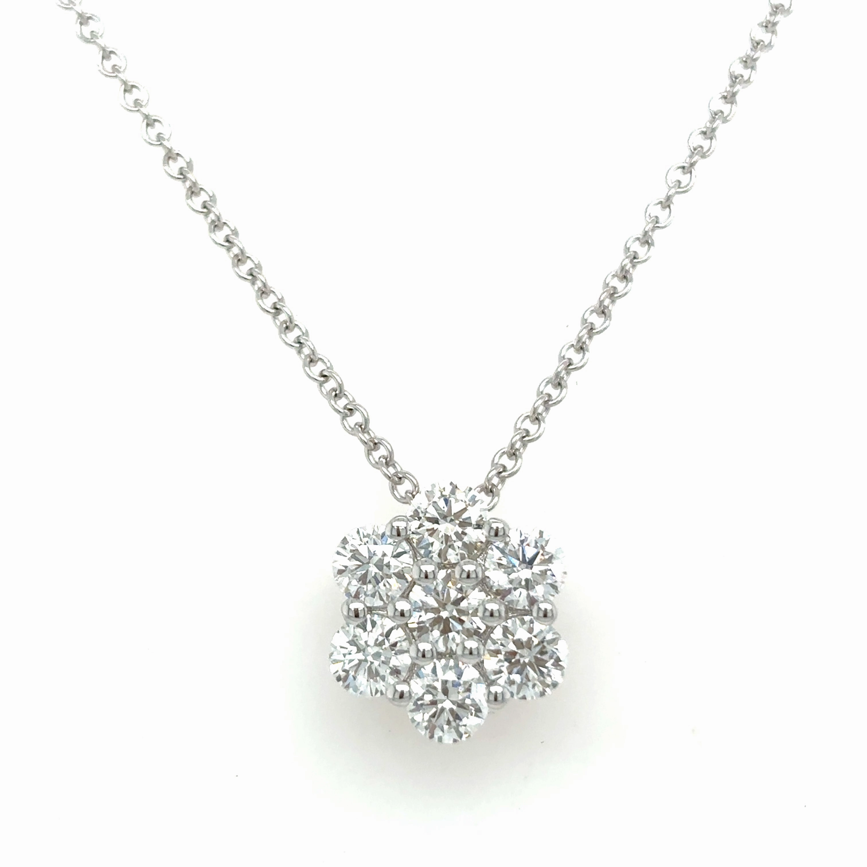 18K White Gold Round Shape Diamond Cluster Pendant (1.76ctw) Stunning Item