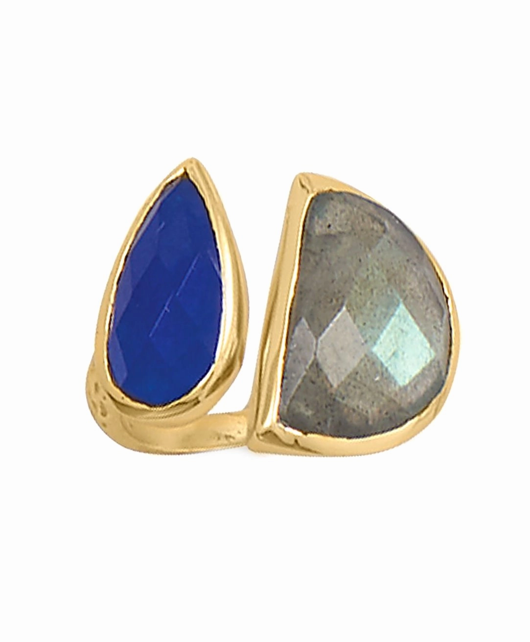 Adult Appropriate Labradorite and Blue Jade Split Style Ring Gold-plated