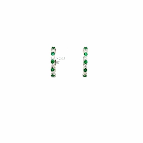Oversized Decoration Minimalist Creation Round Shape Emerald and Diamond Small Hoop Earrings in 14K White Gold (.51ctw)