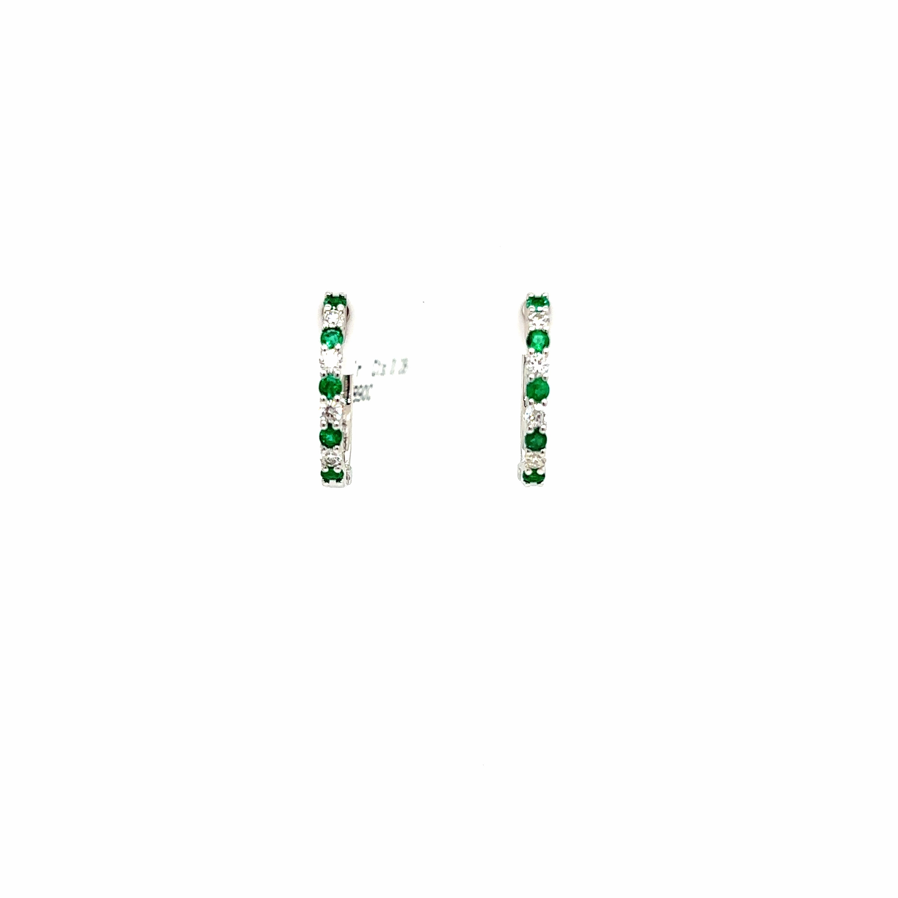 Oversized Decoration Minimalist Creation Round Shape Emerald and Diamond Small Hoop Earrings in 14K White Gold (.51ctw)