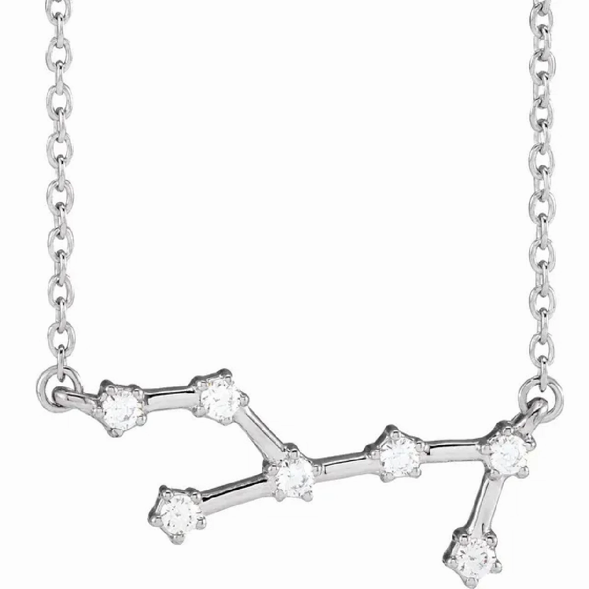 Wonderful Adornment My Brightest Star 14K White Gold Virgo Zodiac Diamond Pendant with a 14K White Gold Cable Link Necklace (0.16ctw)