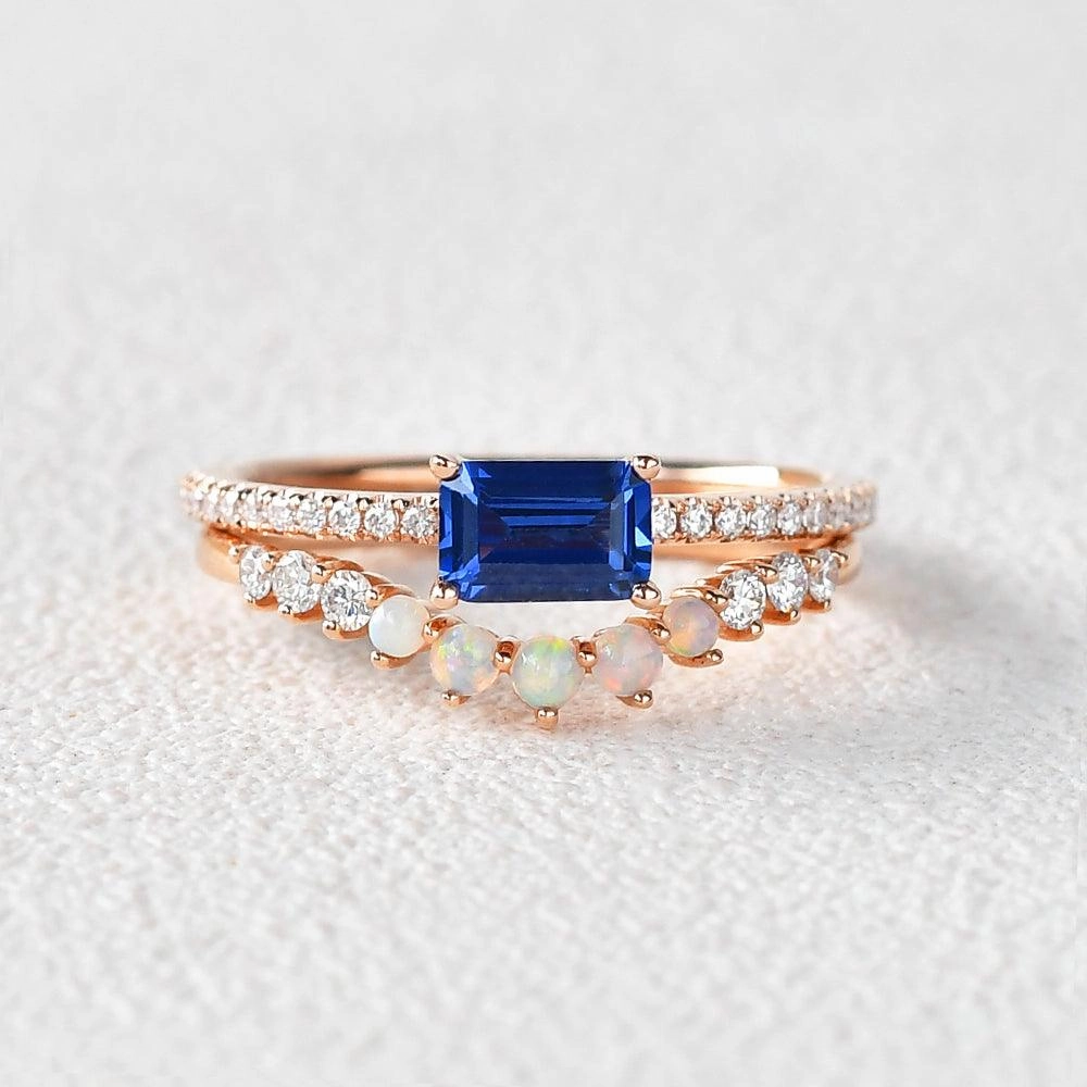 Felicegals Baguette Cut Sapphire & Opal Rinig Set 2pcs Shiny Pop