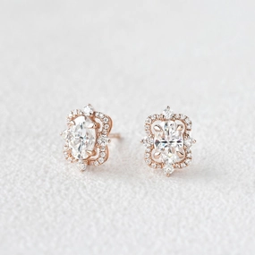 Felicegals Moissanite Byzantine Art-deco Earrings Radiant Gem Evening Wear