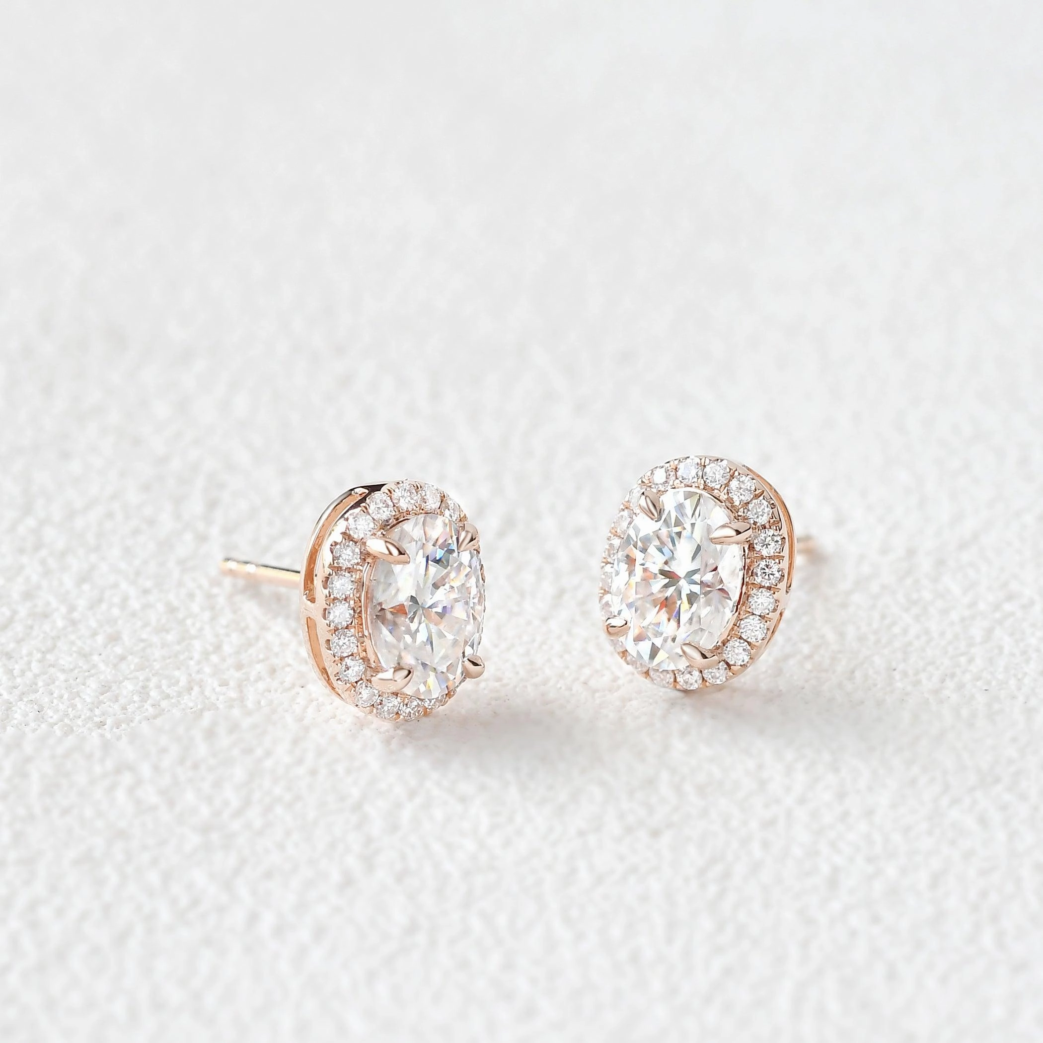 Felicegals Moissanite Classic Halo Earrings Refined Texture
