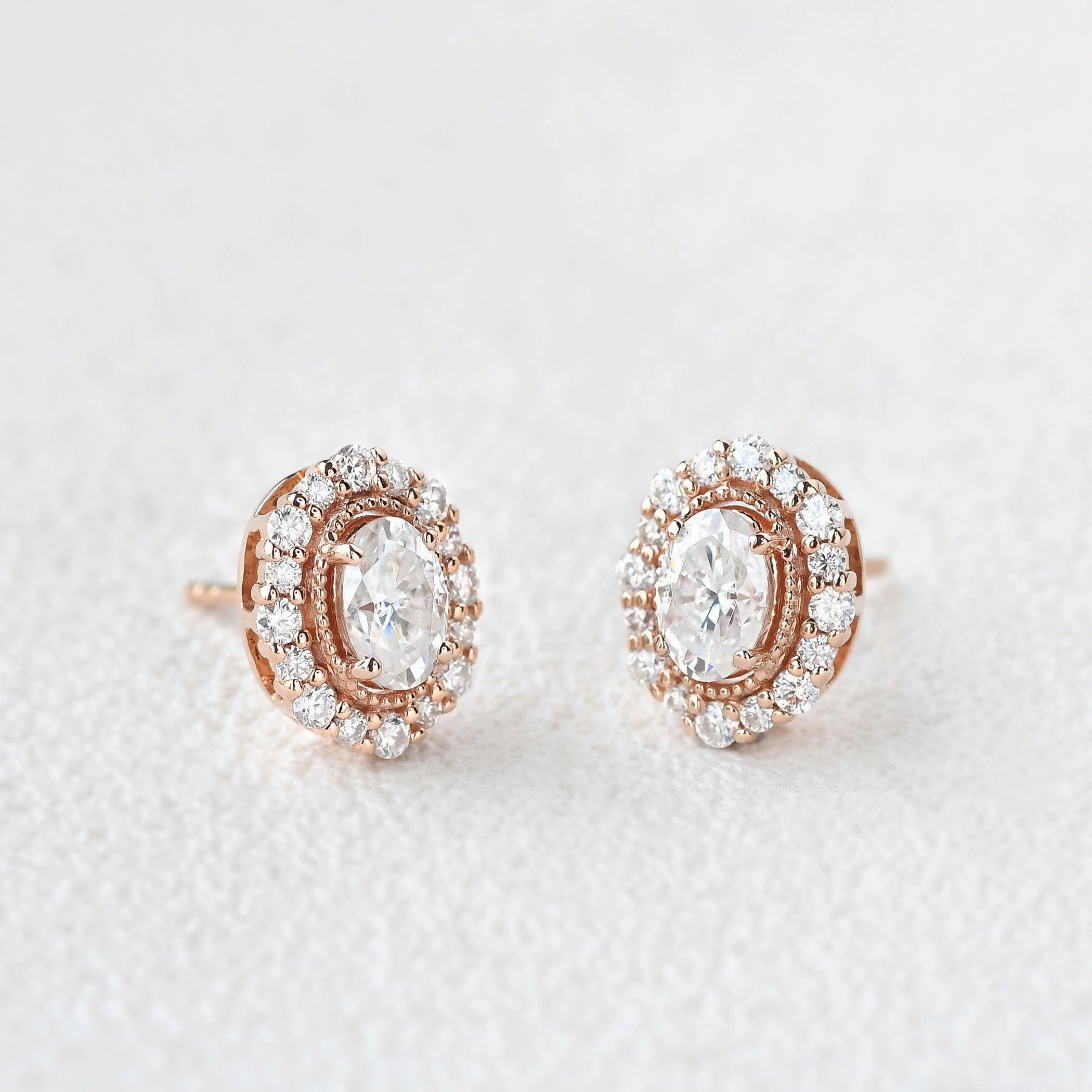 Unique Shine Light Detail Felicegals Moissanite Halo Extravaganza Earrings