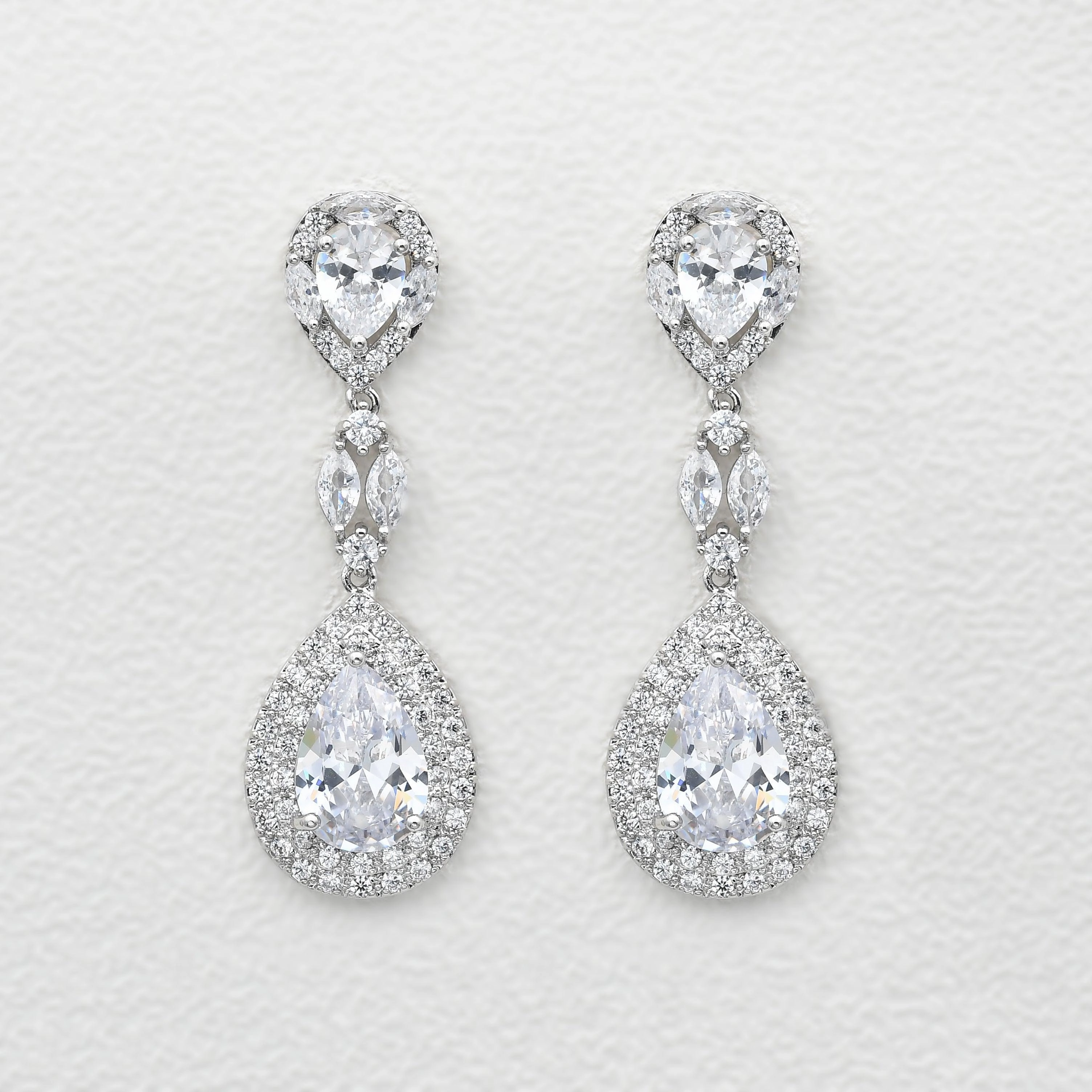 Felicegals Stimulated Diamond Halo Drop Earrings Holiday Party Soft Statement