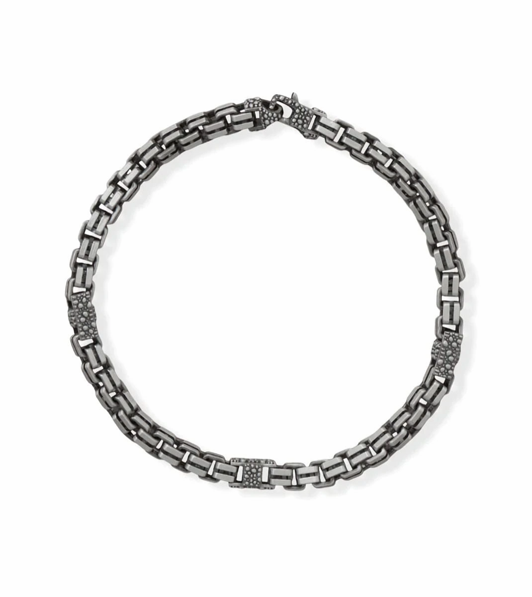 Mens Box Chain Bracelet Black Ruthenium Brushed Sterling Silver 8.5 inches Glossy Detail Exclusive Touch