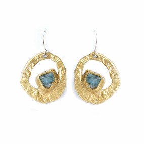 Mini Whirlpool Earrings - Brass   Aquamarine Avant-Garde Accent