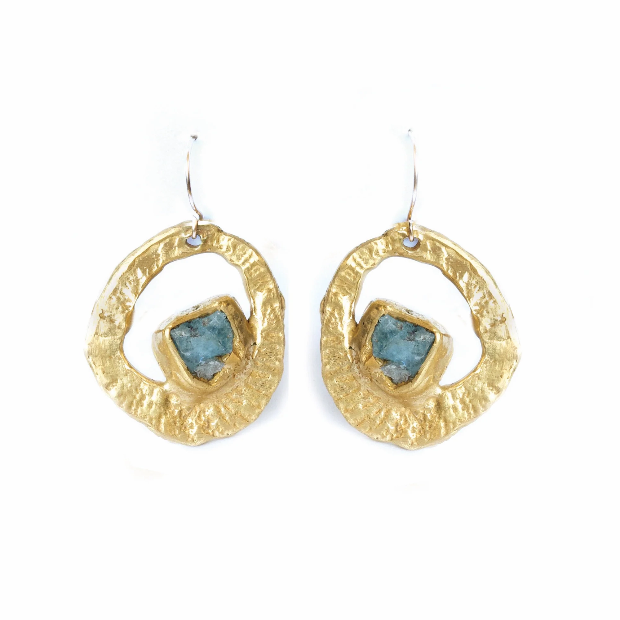 Mini Whirlpool Earrings - Brass   Aquamarine Avant-Garde Accent