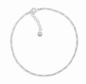 Ethereal Accent Elegant Shine Pieces Figaro Chain Anklet Sterling Silver Adjustable Length 9 to 10 inches