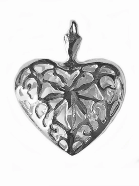 Filigree Reversible Puffy Heart Pendant Sterling Silver, Pendant Only Special Look