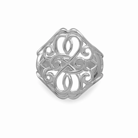 Event Jewelry Size inclusive Filigree Scrolling Heart Design Ring Sizes 6-10 Sterling Silver