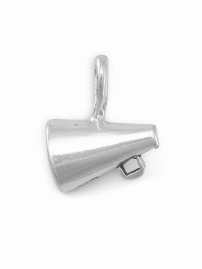 Chic Feature Exquisite Stones Small Megaphone Cheering 3-D Charm Sterling Silver, Made in the USA