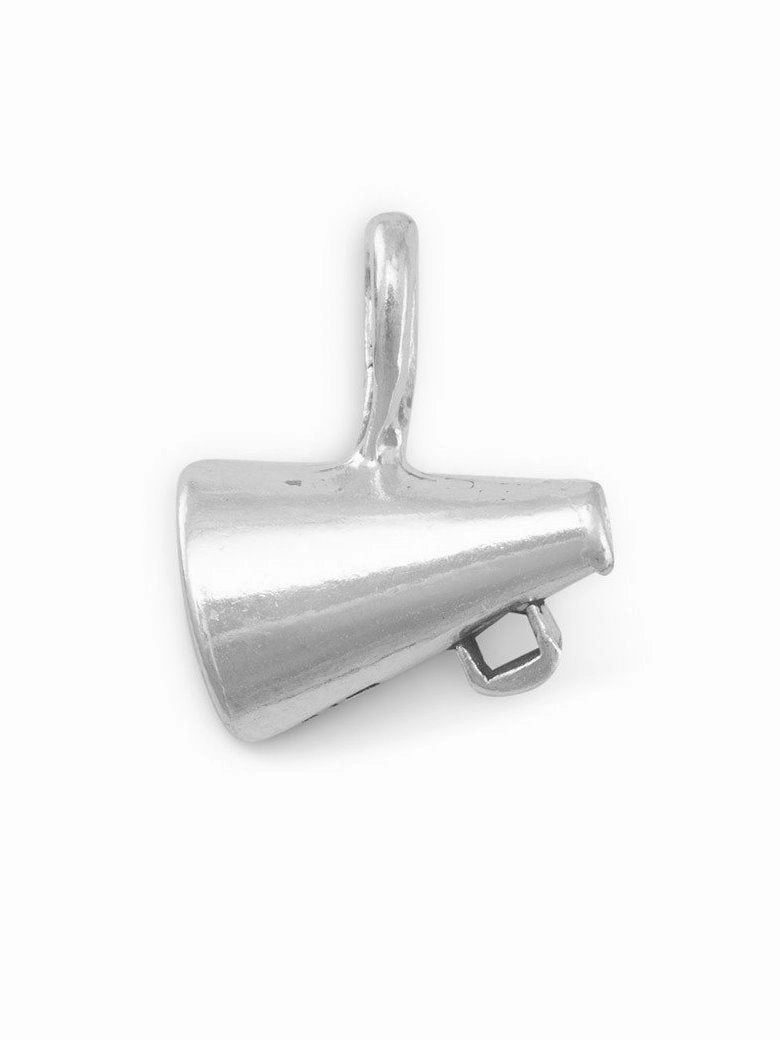 Chic Feature Exquisite Stones Small Megaphone Cheering 3-D Charm Sterling Silver, Made in the USA