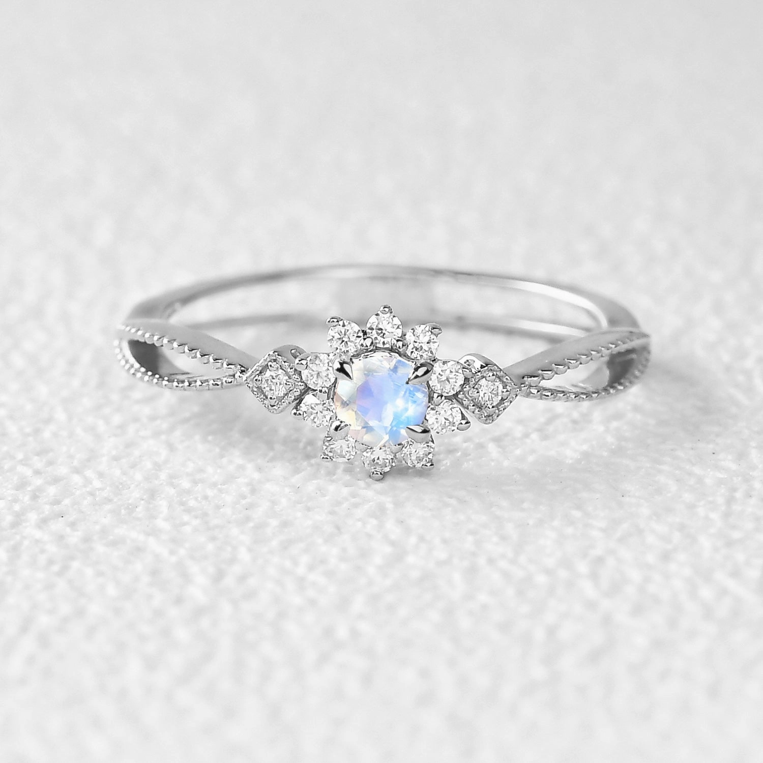 High Polish Moonstone & Moissanite Yellow Gold Ring