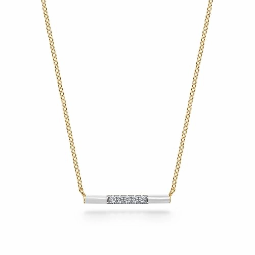 Cool feature Balanced Form Enamel - 14K Yellow Gold Diamond Bar Necklace with White Enamel
