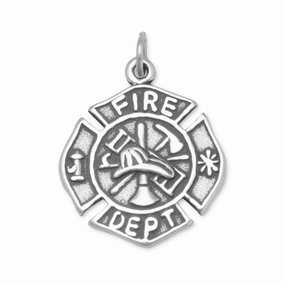 Casual Charm Firefighter Maltese Cross Medallion Charm Sterling Silver, Made in the USA